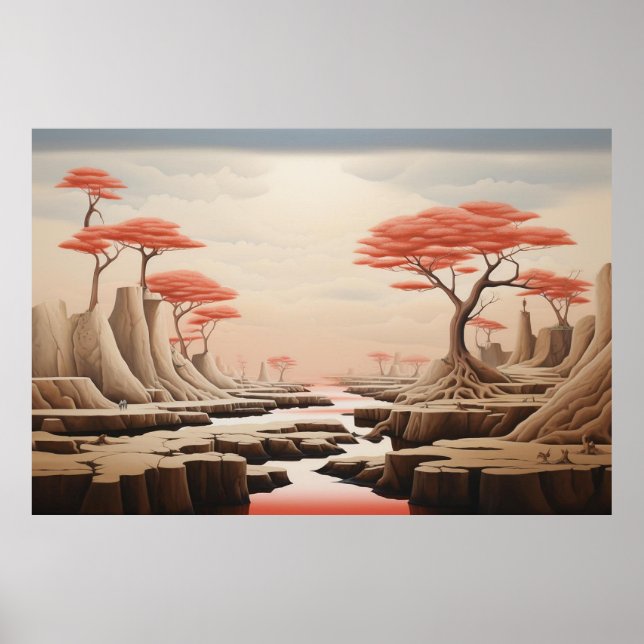 Poster Surreal Pastel Fantasy Landscape | Dreamlike Red (Frente)