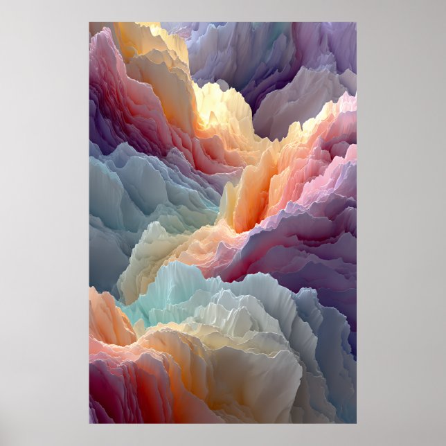 Poster Surreal Pastel Rainbow Mountains Fantasy Landscape (Frente)