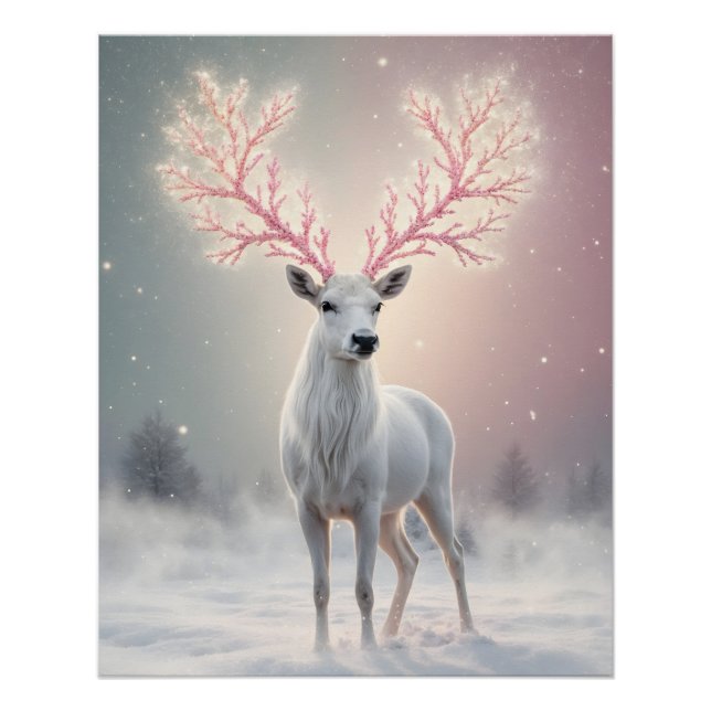 Pôster Surreal Pink Antler Reindeer (Frente)