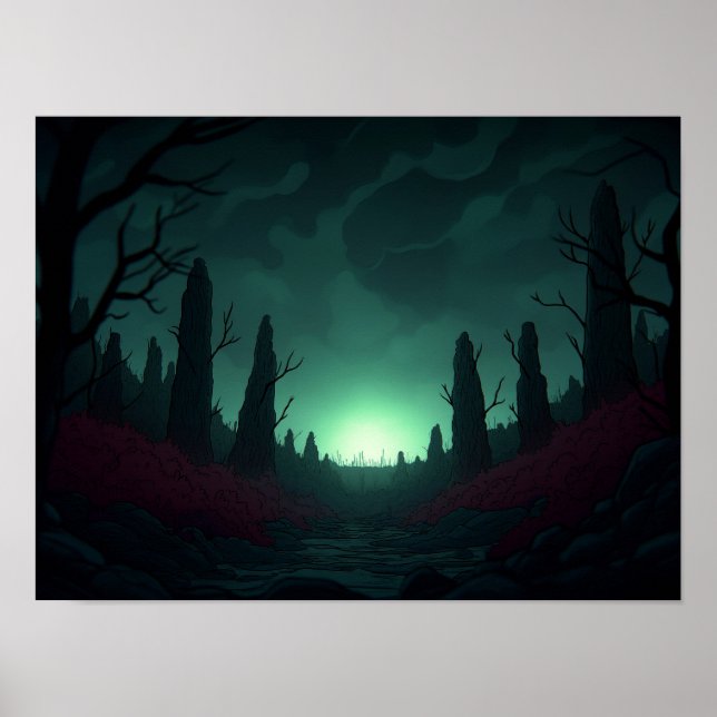 Poster Surreal Retro Farm Landscape with Rocket Launch Ar (Frente)