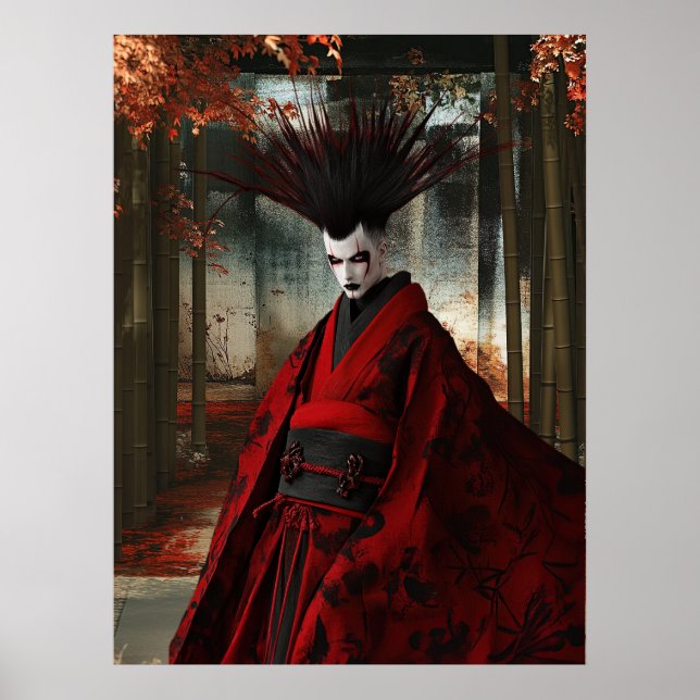 Poster Surreal Samurai Em Vermelho | Arte Digital (Frente)