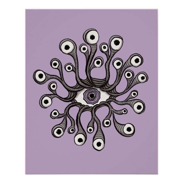 Pôster Surreal Weirdcore Eye Tentacle Artwork - Purple (Frente)