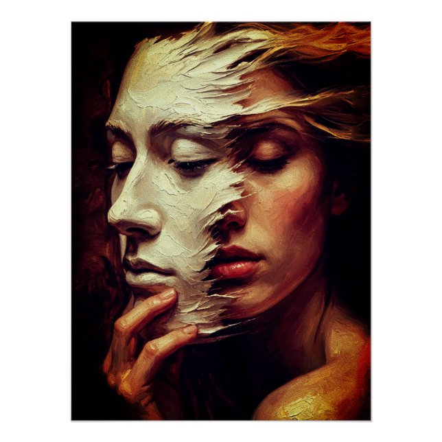 Pôster Surreal Woman Portrait with Painted Mask (Frente)