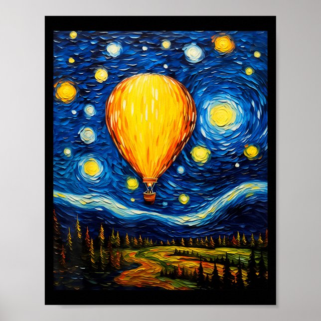 Poster Surrealism Starry Night Hot Air Balloon  (Frente)