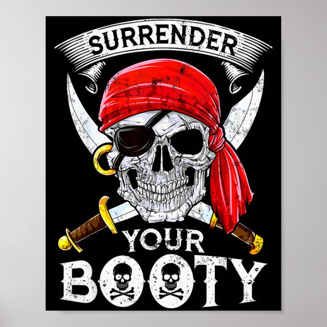 Poster Surrender Your Booty Rate Skull Funny Jolly Roger  (Frente)