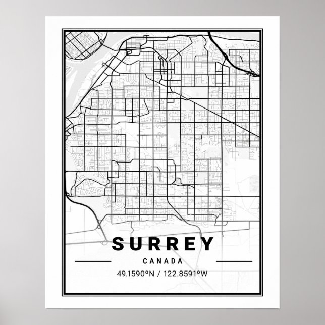 Poster Surrey British Columbia Canada Viagem City Map (Frente)