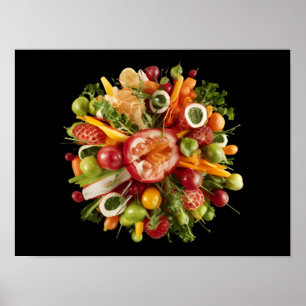 Poster Surto de Comida Fresca Vibrante em Fundo Preto