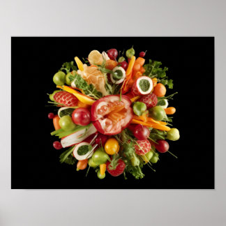 Poster Surto de Comida Fresca Vibrante em Fundo Preto