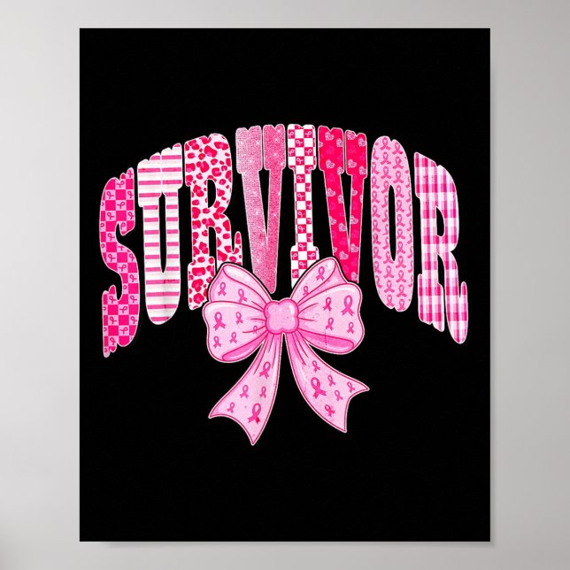 Poster Survivor Pink Ribbon Coquette Bow Breast Cancer Aw (Frente)
