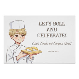 Pôster Sushi Birthday Party Invitation with Cute Anime