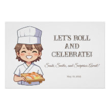 Sushi Birthday Party Invitation with Cute Anime 