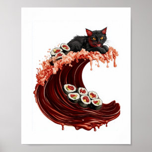 Poster Sushi Cat Dreams - Gatinho de Comida Quirky japonê