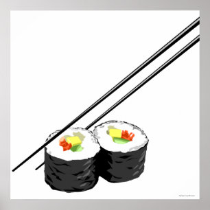 Pôster Sushi e Chopsticks