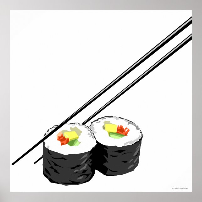 Pôster Sushi e Chopsticks (Frente)