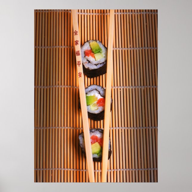 Poster Sushi e pauis de madeira (Frente)