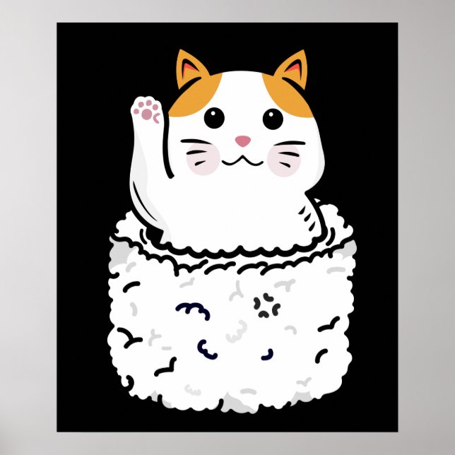 Poster Sushi Lover Cat Gift Japonês Sushi Kawaii Cat (Frente)
