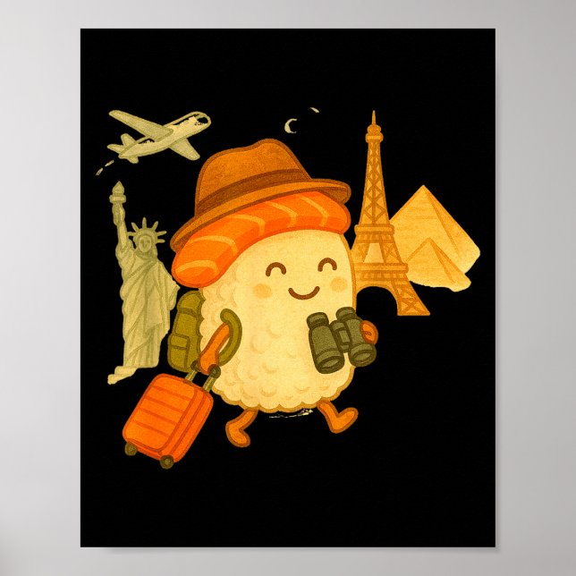 Poster Sushi Salmon Roll Loves To Travel  (Frente)