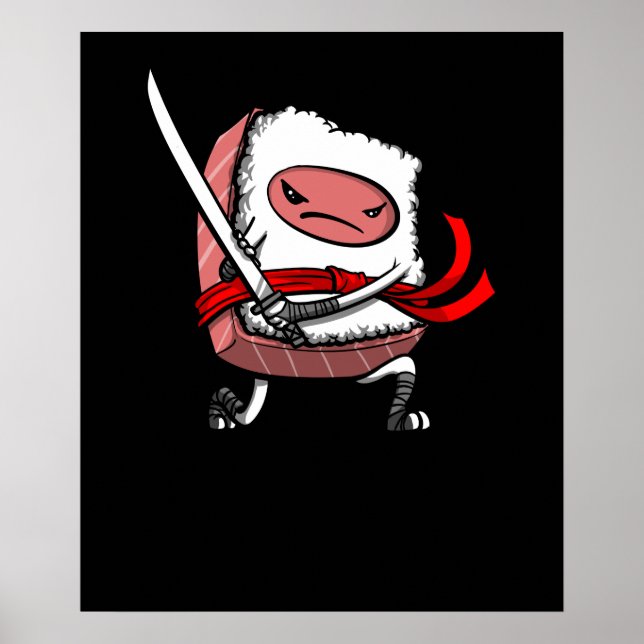 Poster Sushi Samurai Ninja Kawaii Comida japonesa (Frente)
