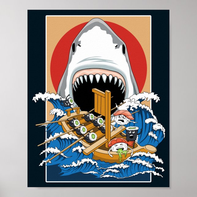 Poster Sushi Shark Attack Illustration (Frente)