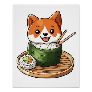Pôster Sushi Shiba � Cachorro Comida Divertida