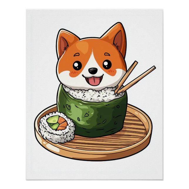 Pôster Sushi Shiba � Cachorro Comida Divertida (Frente)