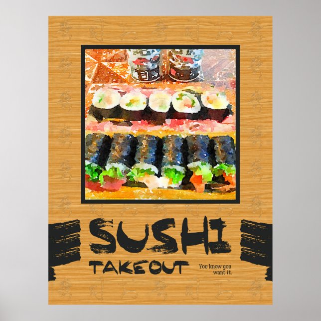 Pôster Sushi Takeout Você Sabe Que Quer Comida Japonesa (Frente)