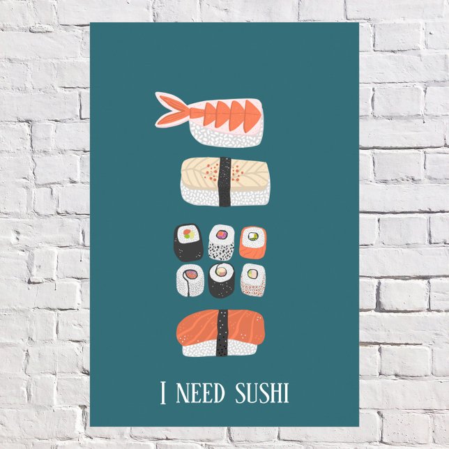 Poster Sushi - Texto Personalizado Japonês (Fun Japanese Sushi Custom Text Poster)
