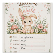 Süßes Baby Hasen Design mit Geburtsdaten Feldern