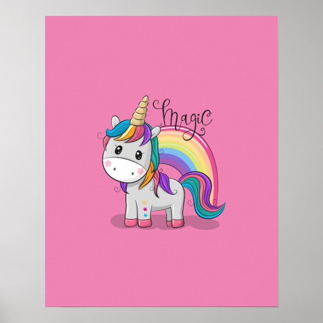 Poster Süßes Einhorn Unicorn mit großen Augen (Frente)