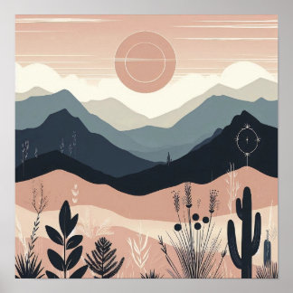 Poster Sussurros da Terra: Uma Montanha Minimalista Boho