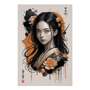 Pôster Sussurros do Geisha Bloom: Pétalas de Ouros Asiáti