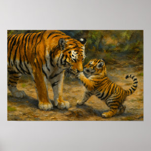 Poster Sussurros na Natureza - Tigre e Cubo na Floresta