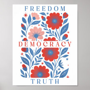 Poster Sutil Liberdade Democracia Verdade Boho Floral 4 D