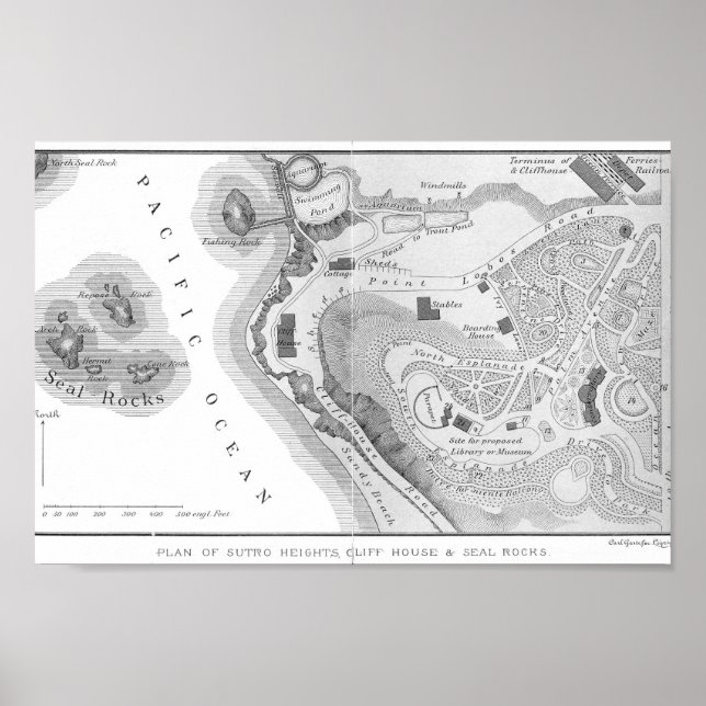 Poster Sutro Heights, 1890, São Francisco, mapa de vizinh (Frente)