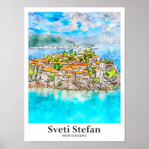 Poster Sveti Stefan Montenegro Viagem Watercolor