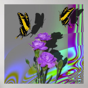 Poster Swallowtails and Carnations Print