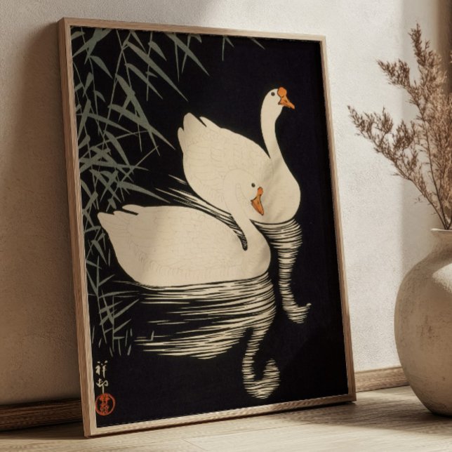 Poster Swan and Reeds Ohara Koson Japanese Woodblock  (Criador carregado)