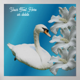Poster Swan E Hibiscus Flower Adicionar Seu Texto