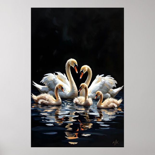 Poster Swan Family on Black Lake Artwork (Frente)