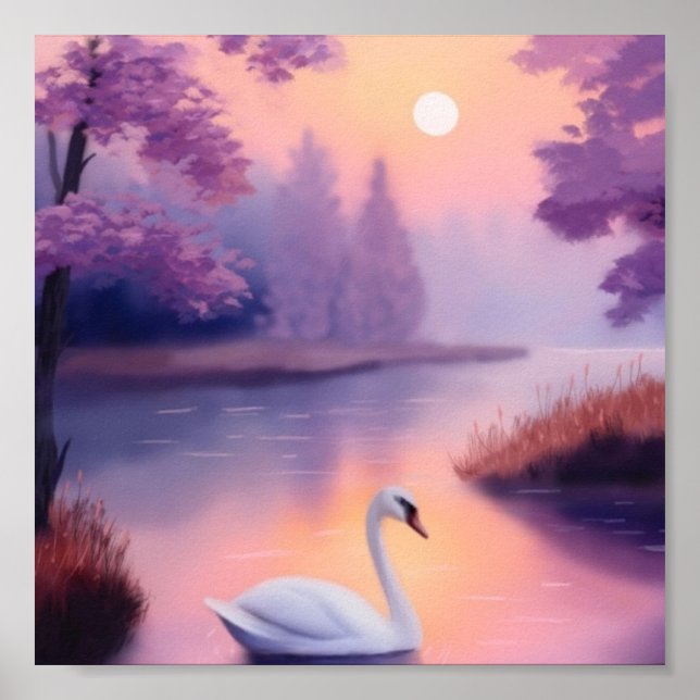 Poster swan in the pond during sunset (Frente)