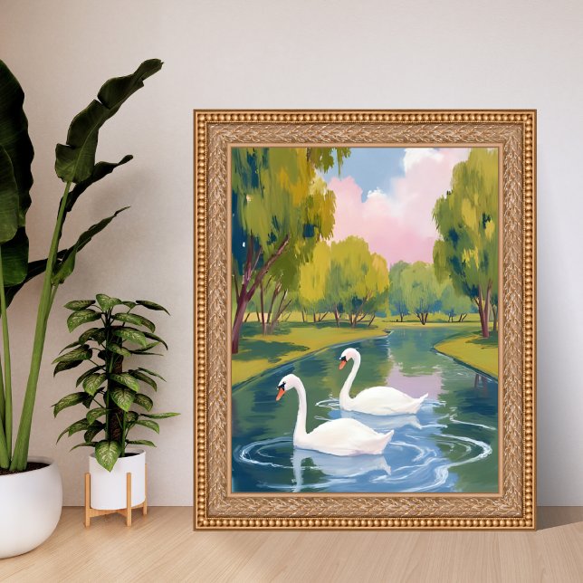 Poster Swan Pond Boston Common Massachusetts Watercolor (Criador carregado)