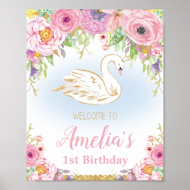 Poster Swan Princesa Birthday - Sinal de Boas-Vindas Post (Frente)