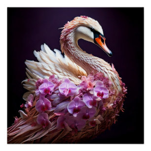 Pôster Swan Surreal com Orquídeas