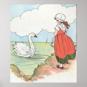 Poster Swan, Swan, sobre o mar. Natação, cisne, natação!