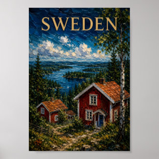 Poster Sweden: Serene Nordic Summer Lake Art Souvenir