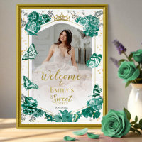 Sweet 16 Photo Sign Welcome Butterfly Green