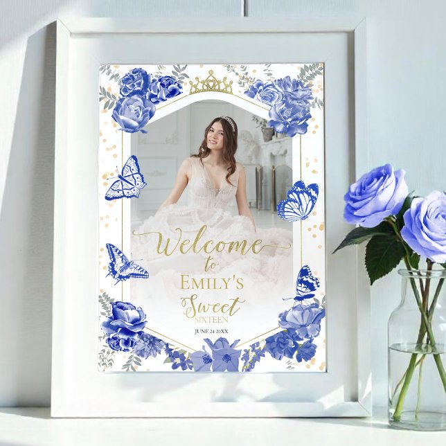 Poster Sweet 16 Photo Sign Welcome Butterfly Royal Blue (Criador carregado)