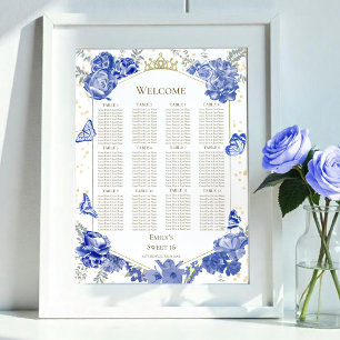 Poster Sweet 16 Seating Chart Sign Blue Butterflys