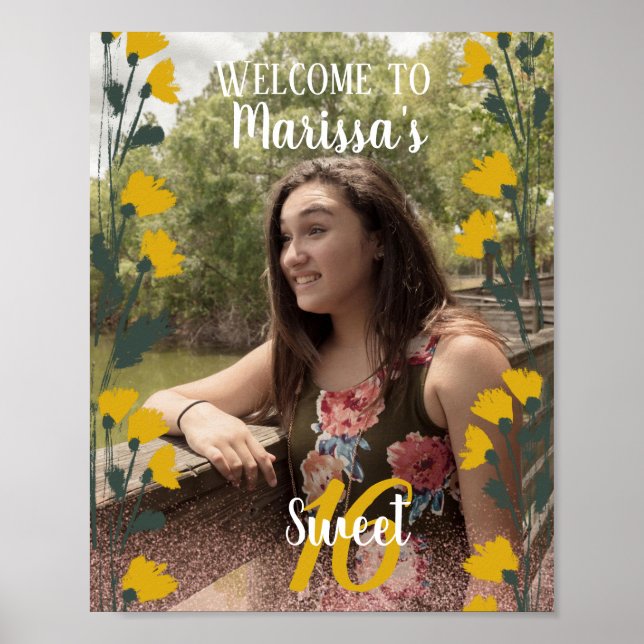 Poster Sweet 16 Welcome Faux Pink Glitter Photo Garden (Frente)