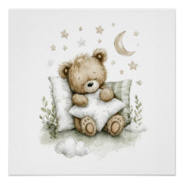 Pôster Sweet baby bear fast asleep on fluffy clouds